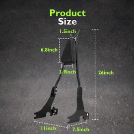 Mofun 26" Height Sissy Bar Quick Detachable Sissy Bar Passenger Backrest Rear Pad Compatible with Harley Sportster XL1200 XLH883 XL883 2004-2022 Gloss Black