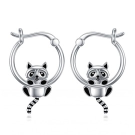 VONALA Raccoon Earrings for Women Sterling Silver Red Panda Huggie Hoop Earrings Cute Animal Small Hoop Earrings Raccoon Jewelry Gifts for Women Teens Daughter Birthday