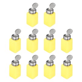 HARFINGTON 10pcs Solvent Alcohol Dispenser 200ml(6.7oz) Nail Polish Remover Push Down Liquid Dispenser Pump Bottle with Stainless Steel Press Head for Acetone Solution, Yellow