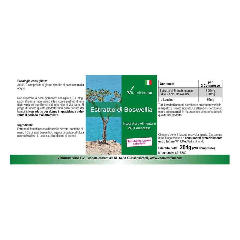 Boswellia Frankincense 400 mg Extract 240 Tablets Vegan 65% Boswellia
