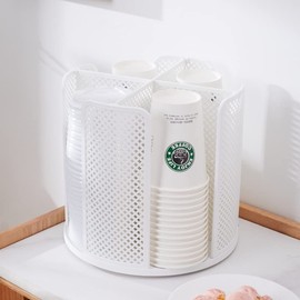 Hosoncovy Cups Holder 360 Rotating Paper Cup Dispenser,Cup Organizer for Home Kitchen Office Bar (White)