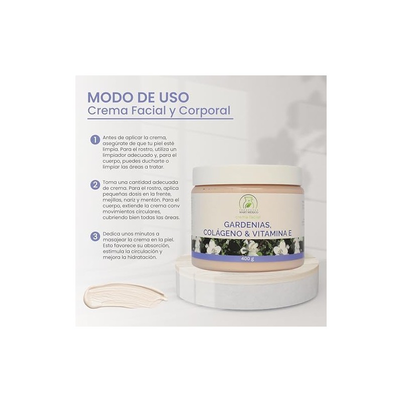 Crema facial y corporal de gardenias con colágeno y vitamina