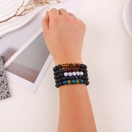 SONNYX 7 PCS 8mm Semi-Precious Gemstone Bracelet for Women Crystal Stone Beaded Bracelets for Women Men Round Beads Stretch Bracelets Unisex Yoga Bead Bracelets