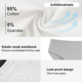 Battewa Leak Proof Underwear for Women Incontinence Underwear Teens Ladies Cotton Leakproof Panties Bikini Absorbent 40ml,3Pack (3Color,X-Large)