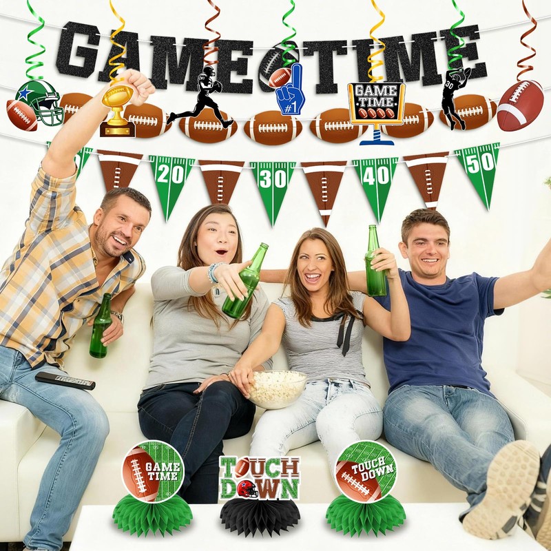 20Pcs Football Party Decorations - Banner, Hanging Swirl, Honeycomb