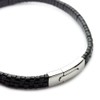 Silver One Leather Choker Men's Lattice Braided Locking Necklace, Black,