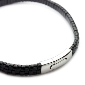 Silver One Leather Choker Men's Lattice Braided Locking Necklace, Black, Cowhide Leather, 0.5 inches (12 mm), 15.7 inches (40 cm) / 17.7 inches (45 cm), Leather, No Gemstone