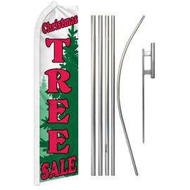 Christmas Tree Sale Swooper Advertising Flag & Pole Kit - Perfect for Store Fronts, Businesses, Retailers, Shops, Christmas Tree Farms