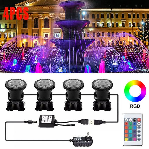 Lot 4 Submersible 36LED RGB Spot Lights for Underwater Pool