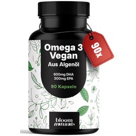 Omega 3 Capsules High Dose Vegan - 90 Capsules - 2000mg Algae Oil - 600mg DHA & 300mg EPA - Vegan & Produced in Germany