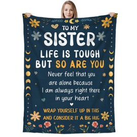WRAPIX Sister Gifts for Women - Life is Tough But So are You Super Soft Fleece Throw Blanket for Couch Bed 60x80 in - Gifts for Sister Birthday, Mothers Day Christmas Graduation Gift for Her