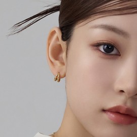Gold&Deer 14K Goldfield Simple Two-Ring Two-Line One-Touch Earrings Yellow Gold (Yellow Gold) / 골드앤디어 14K 골드필드 심플 투링 투라인 원터치 귀걸이 옐로우골드 ( Yellow Gold )