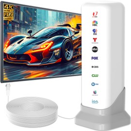 TV Antenna for Smart TV, Digital Indoor HD Antenna with 360° Long Range Reception & Magnetic Base, Supports 4K 1080P VHF/UHF Local Channels, Easy Setup with 10ft Coax Cable (RT-04)