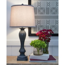 Signature Design by Ashley Samland 28.38" Traditional Metal Table Lamp Set with USB Port, 2 Count, White & Gray