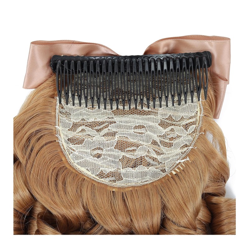 Regency Ponytail Hairpiece with Bow Spiral Curl,Historical Colonial Lady Costume