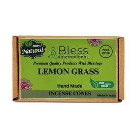 Bless International Lemon Gras 100%-Natural-Incense-Cones Handmade-Hand-Dipped Organic-Chemicals-Free for-Purification-Relaxation-Positivity-Yoga-Meditation The-Best-scents (20 Count)