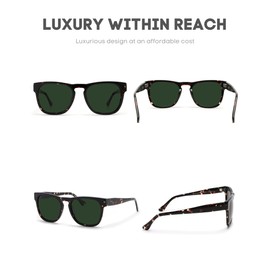 PRIVEL Acetate Polarized Sunglasses Hand-Crafted Frame UV Protection Classic Retro Sun Glasses Driving Fishing Shades for Men（PHM01P-2）