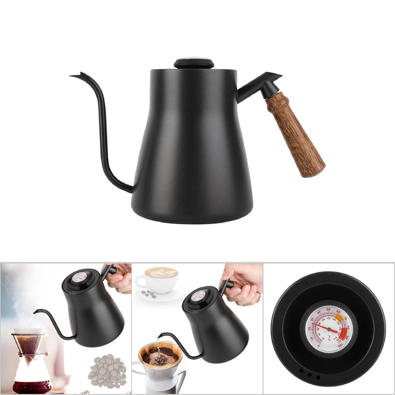 850ml Stainless Steel Drip Over Coffee Kettle Gooseneck with Wooden