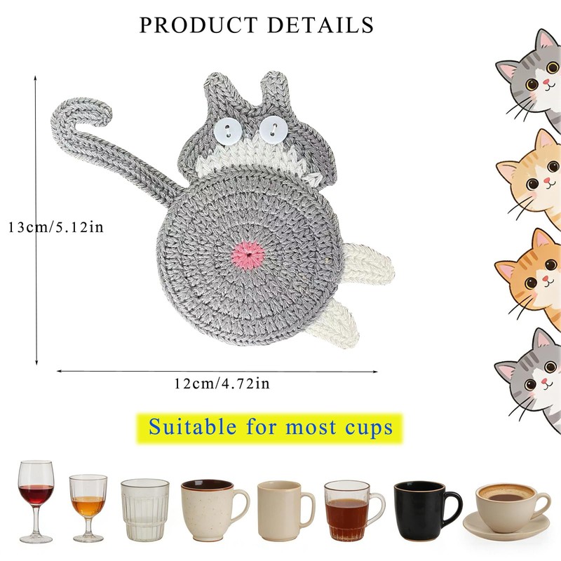 Coasters Set of 5, Fun Woven Creative Cat Coasters, Cute