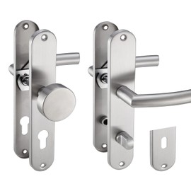 Stahlia Handle Set Long Plate Renovation Fittings Brushed Stainless Steel LIA Toilet Bathroom Door Fitting for Room Doors, Entrance Doors for Door Thickness 20 – 47 mm Mounting Material