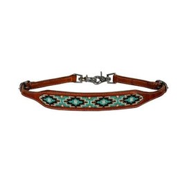 Showman Medium Oil Leather Wither Strap w/Beaded Teal Aztec Design