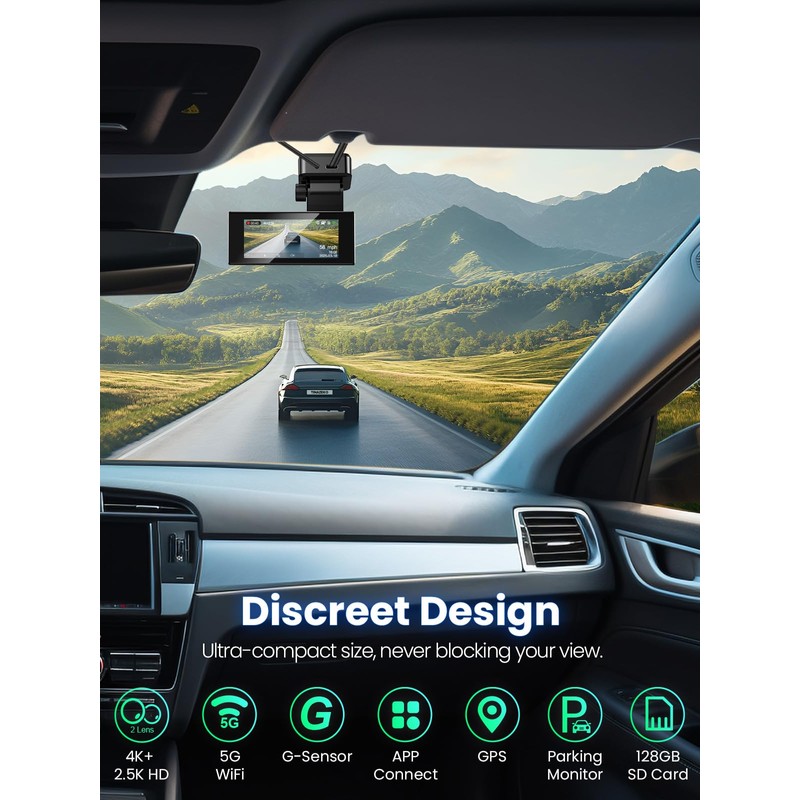 TINAZEOK Dash Cam Front and Rear 4K+2.5K, 5GHz WiFi GPS,