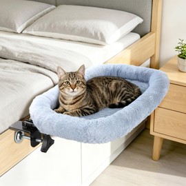 Midollarle Bedside Cat Bed, Foldable Cat Bed Attaches to Bed Frame, Gray