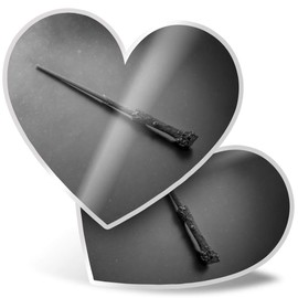 2 x Heart Stickers 15 cm - BW - Magic Wizarding World Elder Wand Fun Decals for Laptops,Tablets,Luggage,Scrap Booking,Fridges, #37046