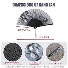 Chanseen 2Pcs Handheld Fan Foldable Folding Hand Fans for Women Dancing Party Cosplay Wedding, Black Bamboo Frame, Floral Butterfly Pattern