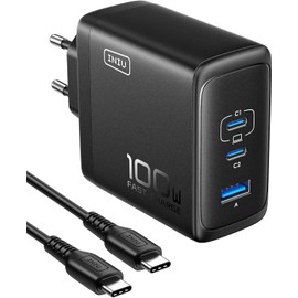 INIU 100 W USB C Fast Charger, (GaN III 3 Ports) Laptop Power Supply PD PPS Charger Fast Charger - White