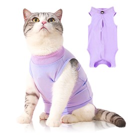 Plimbin Cat Recovery Suit Post Surgery Bodysuit for Cats, Elizabethan Collar & Cone Alternative, Anti-Lick Pet Vest for Kitten Spaying, Professional Recovery Suit for Abdominal Wounds (Purple, L)