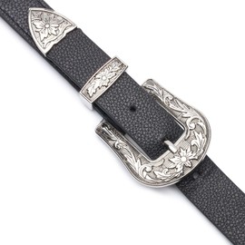 Trimming Shop Retro Women's Silver Double Buckle Faux Leather Hip Belt One Size Black, 95 cm, black