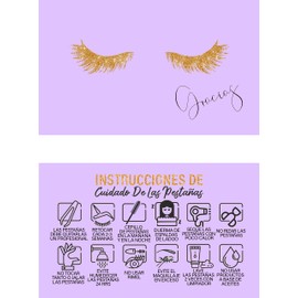 50 Pack Spanish Lash Extension Aftercare Cards With Thank You Note - Size 3.5”x2” inches - Lash Extension Supplies - Purple
