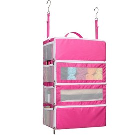 Suitcase Organizer, Travel Luggage Organizer Hanging Shelves Packing Cube Closet/Collapsible Portable Travel Organizer for Carry-on, Large, Pink