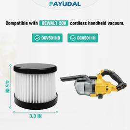 2 Packs DCV501HB DCV5011H Replacement HEPA Filters. Compatible With DEWALT 20V Vacuum Cordless Handheld Vacuum Filters. Compared to Part DCV5011H DCV501HB Filter. Washable And Reusable Kits.