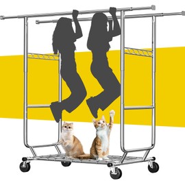 Raybee Clothes Rack Load 630LBS, Heavy Duty Clothes Rack, Rolling Clothing Racks for Hanging Clothes with Wheels, Adjustable & Commercial Garment Rack, 22" D x 75" W x 68" H