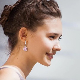 Suyi Drop Earrings for Women Silver Cubic Zirconia Teardrop Earrings Pink 1