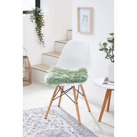 -LUXOR- living Real Fur Seat Cushion, Fluffy Seat Cushion, Lambskin Seat Cushion, Fur for Chairs, 34 x 34 cm, Sage, 1 Cushion