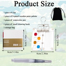 5Pcs 8 Grid Acrylic Mini Watercolour Paint Set Travel, Pocket Artist Watercolour Travel Set for Outdoors Sketching, Mini Paint Palette Set with Palette & Sketchbook & Clip, Pen and Pouch, No pigments