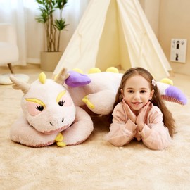 IKASA Giant Dragon Stuffed Animal Plush Toy,Large Dinosaur Big Jumbo Soft Toys,Huge Size Cute Plushy Fluffy Fat Oversized Plushie,Gifts for Kids Girls Boys Girlfriend (White, 30 Inches)