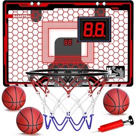 HopeRock Indoor Basketball Hoop, Over The Door Mini Basketball Hoops for Kids, with LED Light and Scoreboard, Birthday Gifts for 5 6 7 8 9 10 11 12 Years Old Boys Girls, Sports Toys