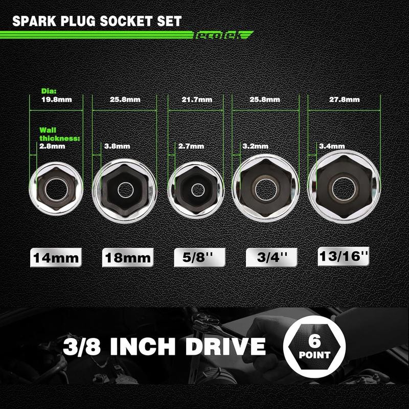 11-Piece Spark Plug Socket Set with 3/8" Drive Ratchet Handle,
