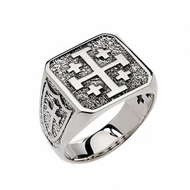 Religious Jewelry Men's Sterling Silver Jerusalem Cross Ring (Size 8.5)