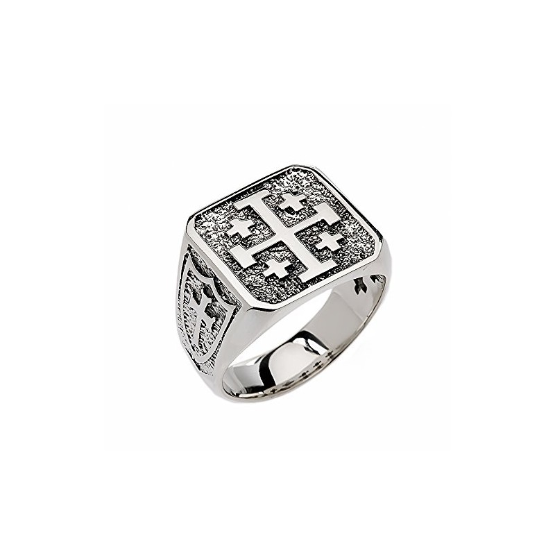 Religious Jewelry Men's Sterling Silver Jerusalem Cross Ring (Size 8.5)