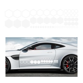 BWBWND 52 Grids Car Honeycomb Graphic Stickers, Waterproof PVC Hexagon Pattern Racing Sports Decal, Exterior Hexagonal Graphics Door Side Self-Adhesive Decor for Car Truck SUV (White)