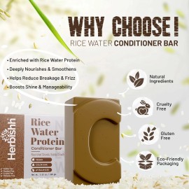 Herbishh Rice Water Conditioner Bar – Moisturizing Strengthening • Sulfate & Par