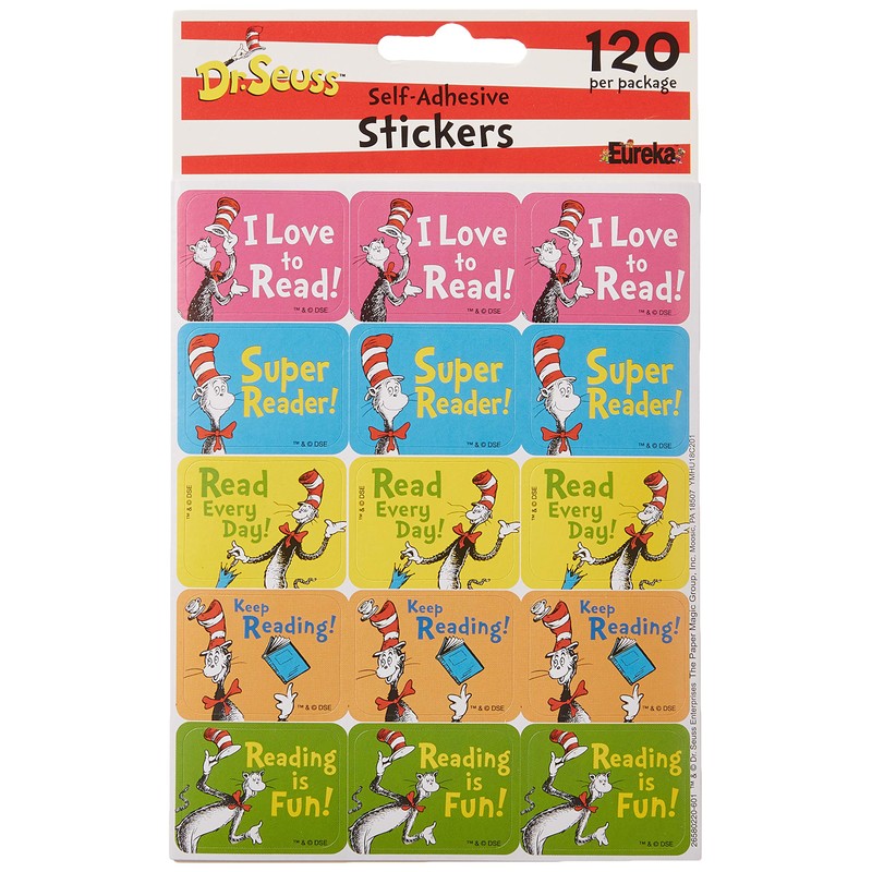 Eureka Classroom Decorations Cat in The Hat Reading Stickers for
