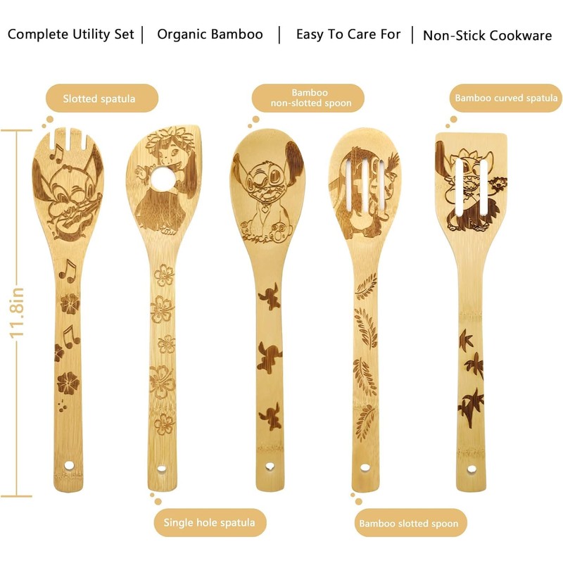 Great Christmas Women Gift Bamboo Kitchen Utensils Set Wooden Spoons