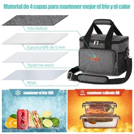 ANNIEMOOM - Bolsa del Almuerzo, Lonchera Térmica Gran Capacidad Función de Aislamiento para hombre y mujer, Tela Oxford Prueba de Goteo, Lunch Bag para el Trabajo, Playa, Camping (Gris)