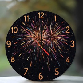 Lancholy Fireworks Clock Wall Art Home Decor Night Scene 10-Inch Wooden Wall Clock, Silent Movement, Battery Operated (AA Batteries Not Included), Artistic Home Decor, Perfect for Home Accents